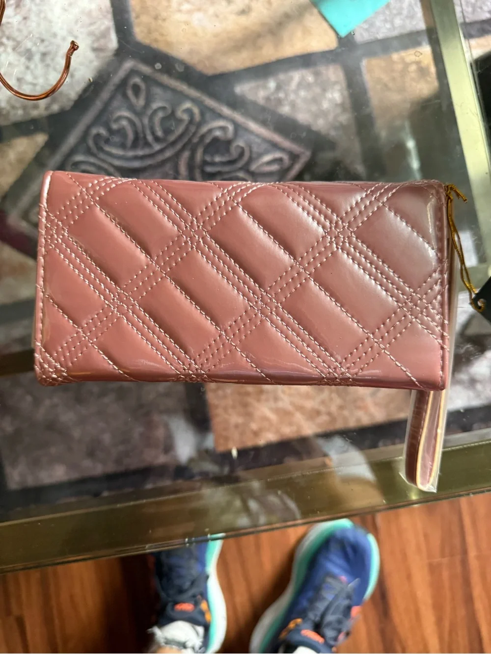 bebe Quilted Blush Wallet Clutch with Gold Logo NWT